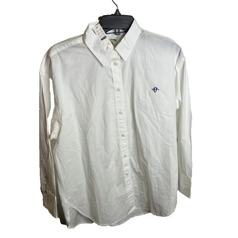 J.Crew $98 Petite Relaxed Fit Crisp Cotton Shirt Size P12 AW717 Monogrammed - Picture 2 of 7